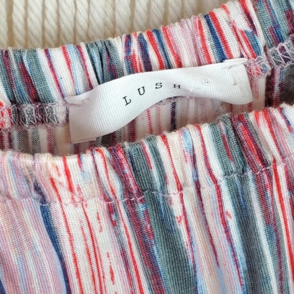 LUSH | Off the Shoulder Striped & Embroidered Pom Poms Blouse Size Large - Picture 3 of 4